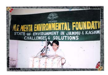 A student taking part in a Debate on M.C. Mehta Foundation