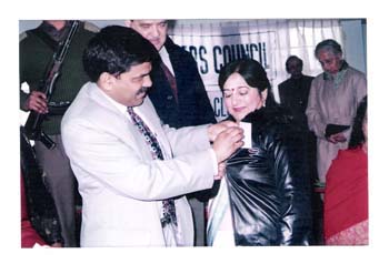 Horonable Edu. Minister - Mr. Harsh Dev facilitating Principal